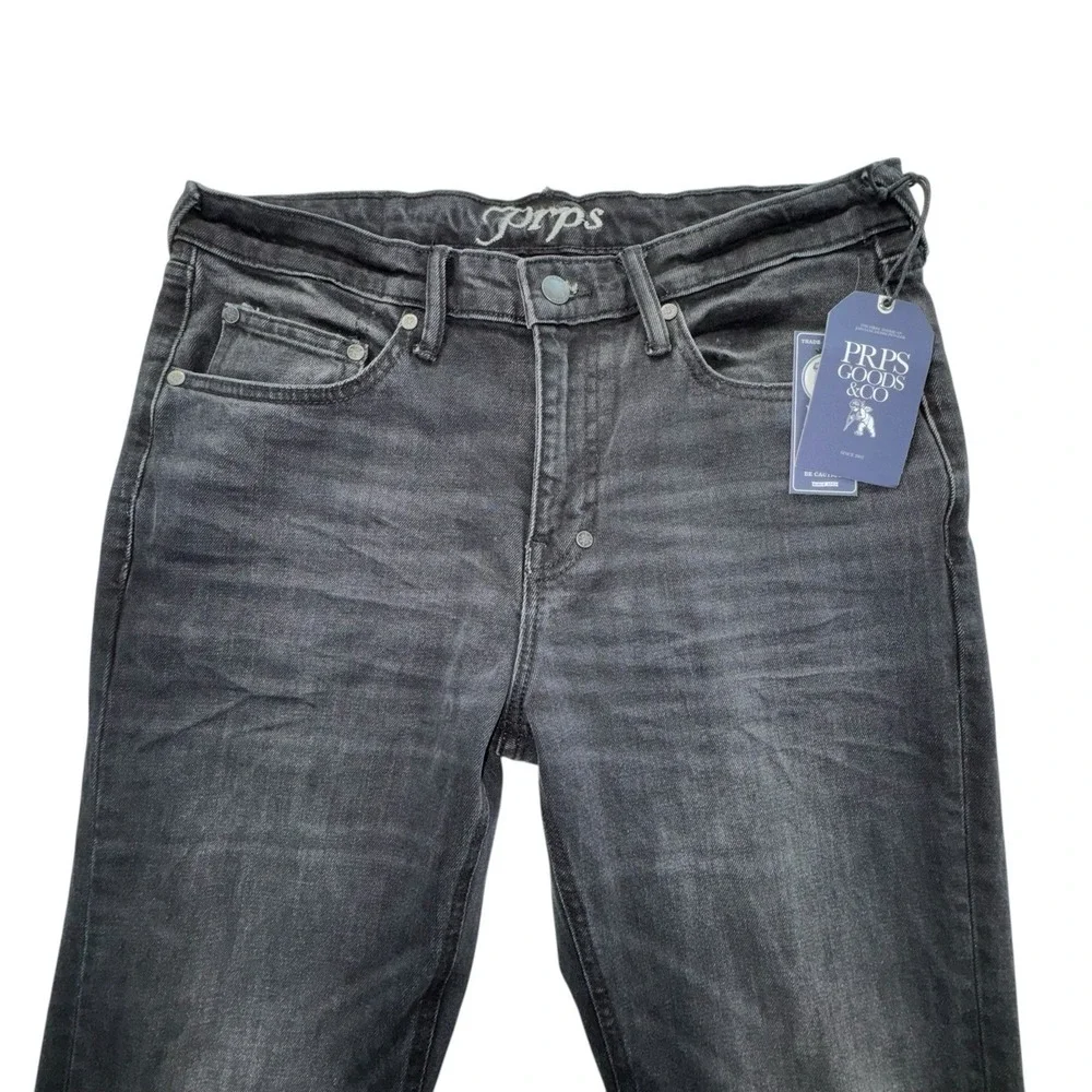 Prps Le Sabre Slim Straight Stretch Denim Jeans Black Stone Wash Men 32 NWT